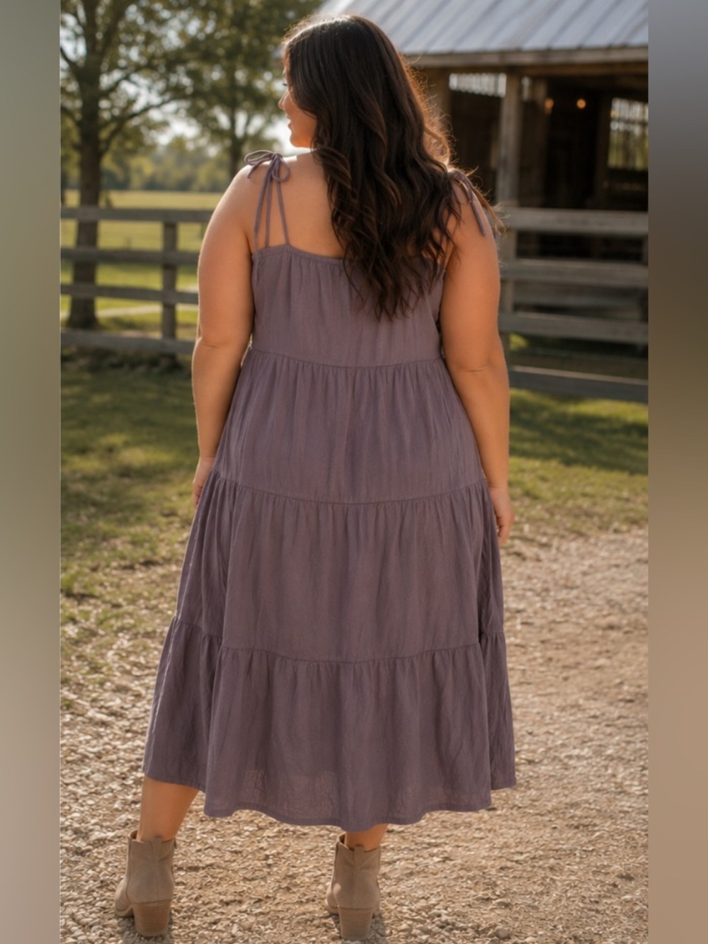 American Eagle Outfitters boho western Tie-strap tiered MIDI dress- Mauve Brown - Picture 2 of 8